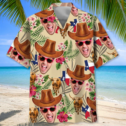 Texas Cowboy Custom Face Hawaiian Shirt, custom shirt gift for men (view 2)