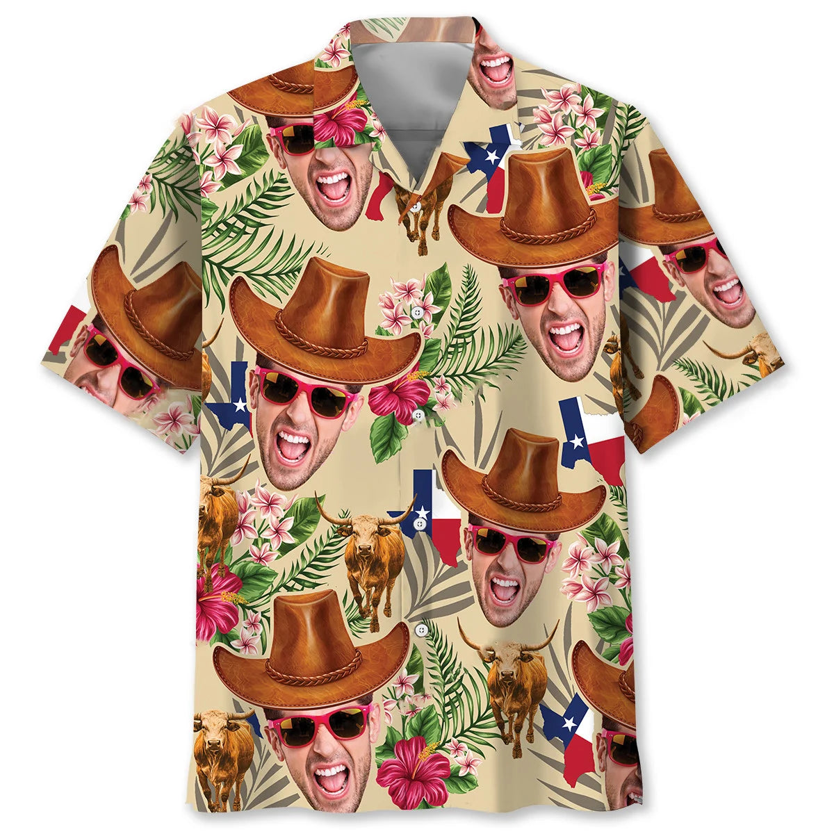Texas Cowboy Custom Face Hawaiian Shirt, custom shirt gift for men (view 3)