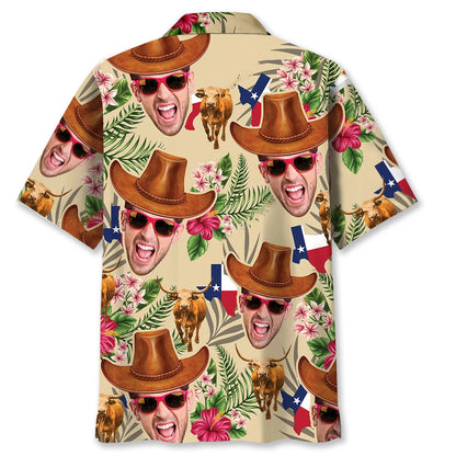 Texas Cowboy Custom Face Hawaiian Shirt, custom shirt gift for men (view 4)