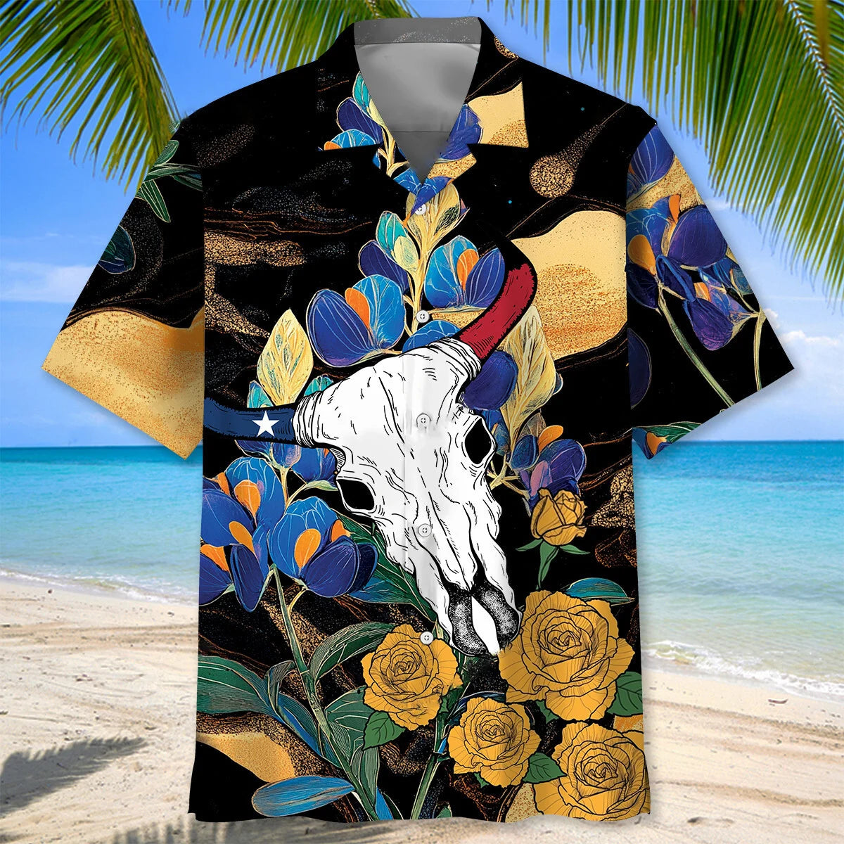 Texas Longhorn Skull Hawaiian Shirt, custom shirt gift for men (view 2)