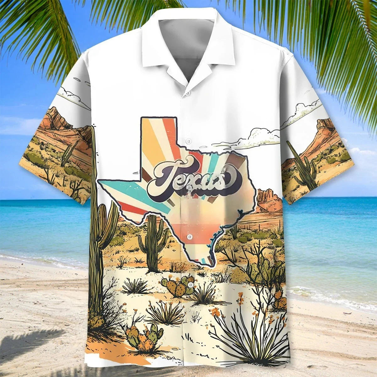 Texas Retro Art Hawaiian Shirt, custom shirt gift for men