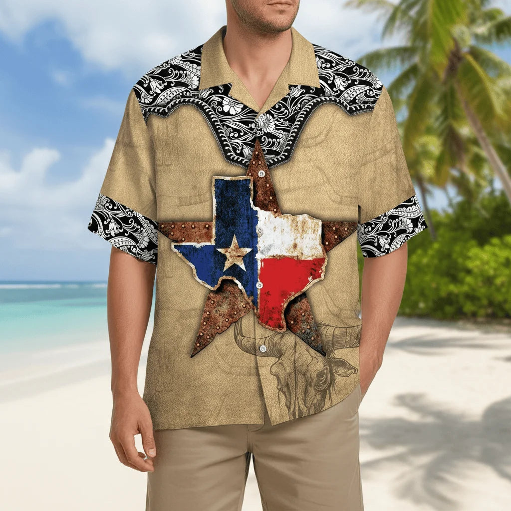 Texas Hawaiian Shirt Lone Star State Western Cowboy Button Up Shirt