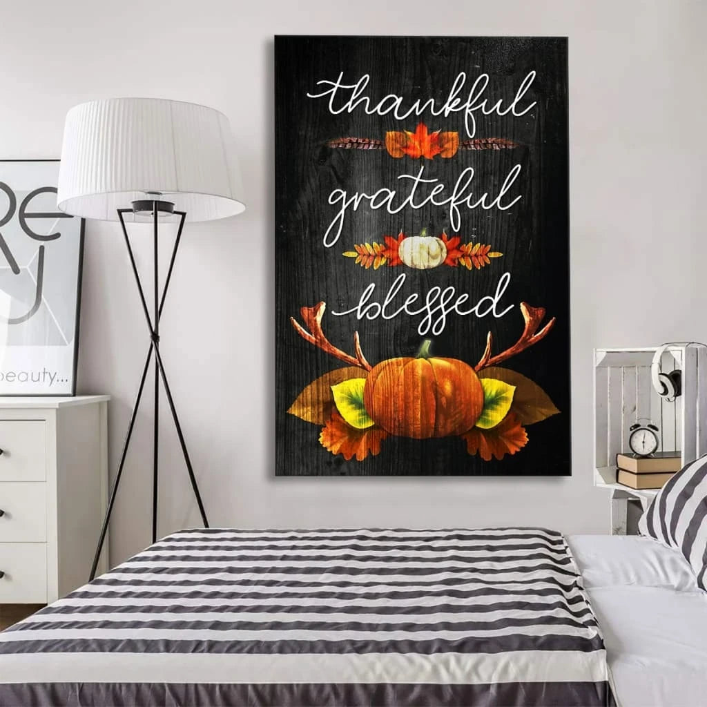 thankful grateful blessed christian thanksgiving wall art canvas (Landscape)