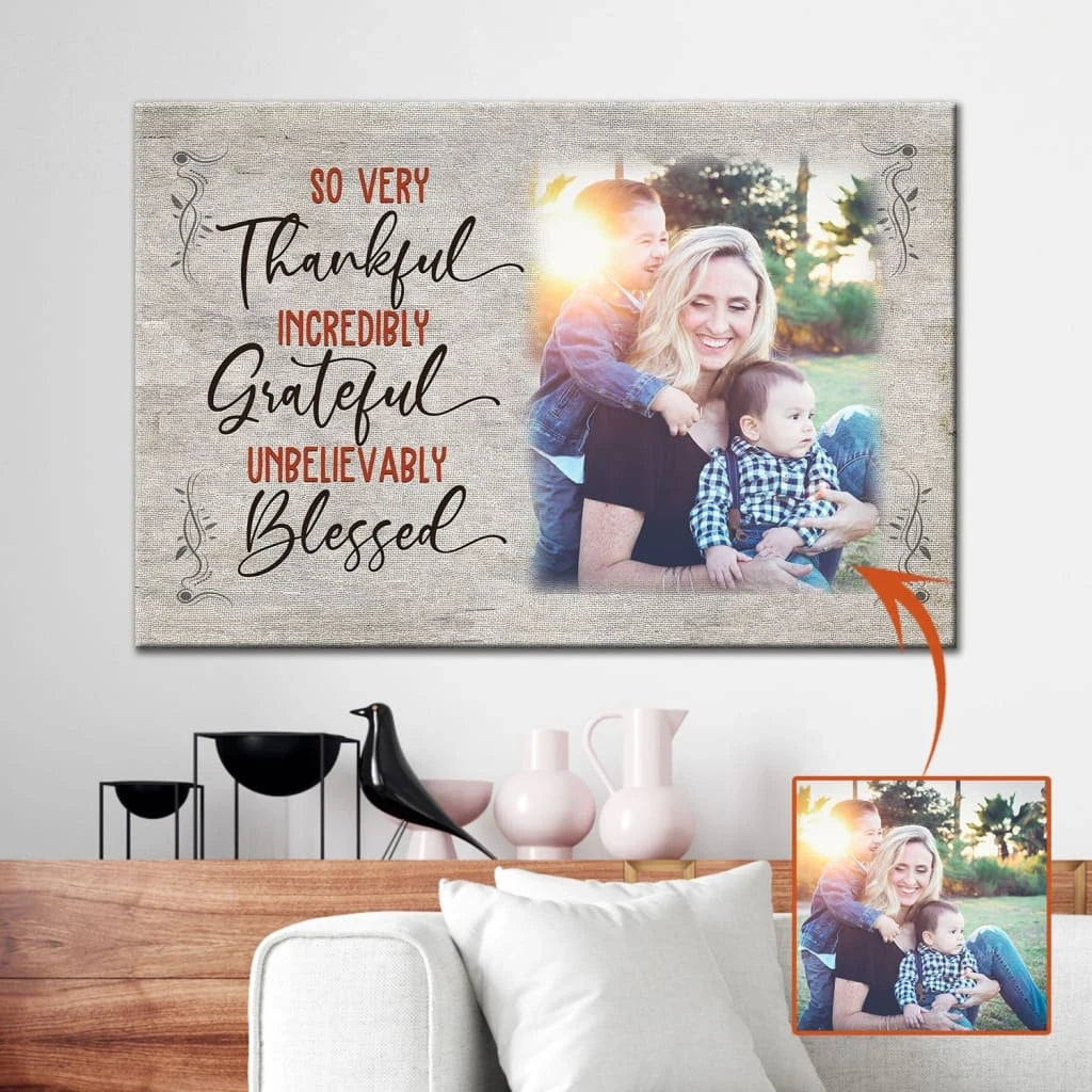 personalized thankful grateful blessed wall art canvas with custom photo (Landscape) (view 5)