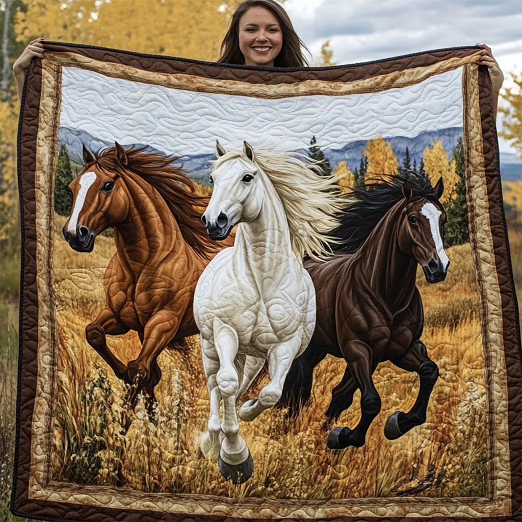 The Mustang Trio Quilt Blanket