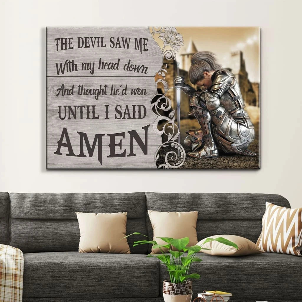 the devil saw me with my head down woman warrior of christ wall art canvas (Landscape) (view 2)