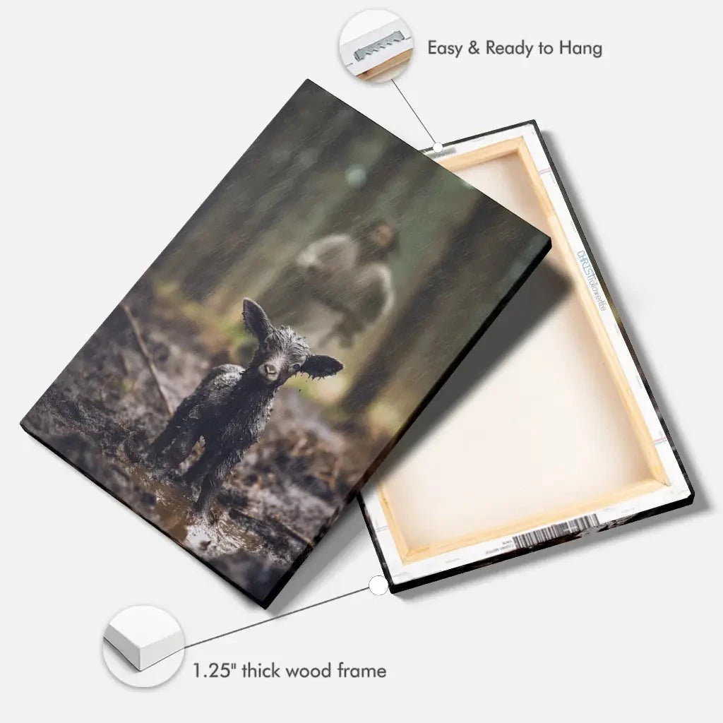 christian wall art jesus runs after his lost sheep in the rainy forest canvas (view 7)