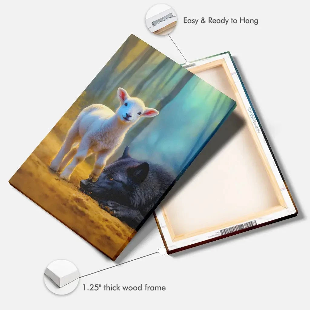 lamb stepping on wolf christian wall art canvas (view 6)
