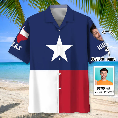 The Lone Star State Custom Face Name Hawaiian Shirt, custom shirt gift for men (view 2)