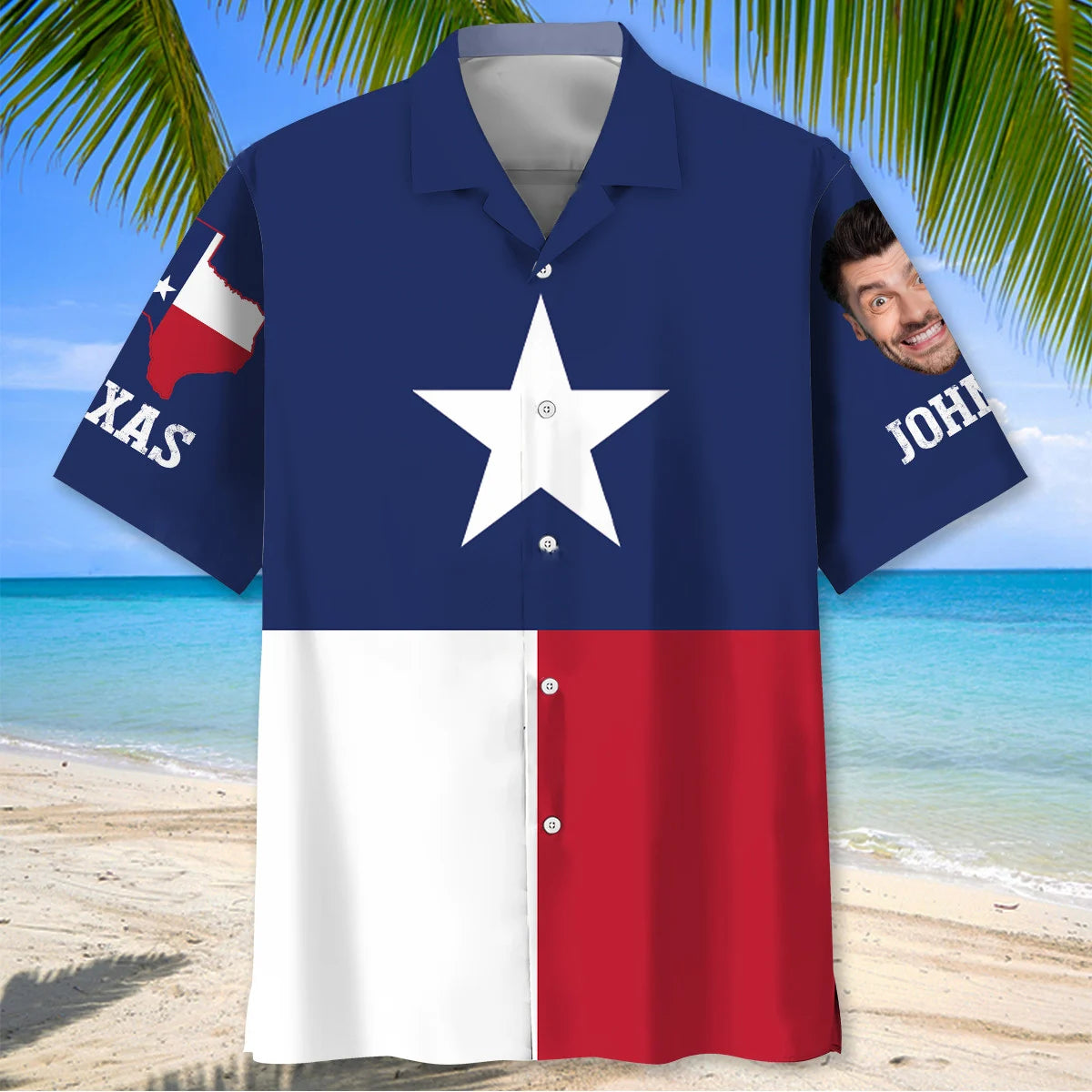 The Lone Star State Custom Face Name Hawaiian Shirt, custom shirt gift for men (view 3)