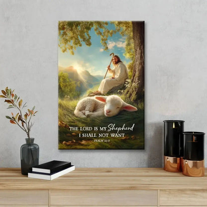 the lord is my shepherd psalm 23 1 christian wall art canvas jesus with lamb (Landscape) (view 5)