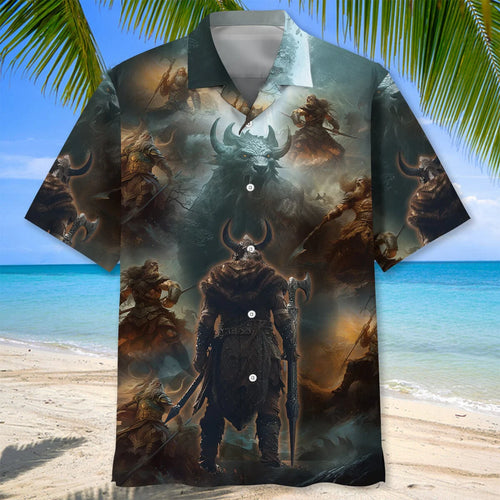 The Monster and Viking Warrior Hawaiian Shirt, custom shirt gift for men
