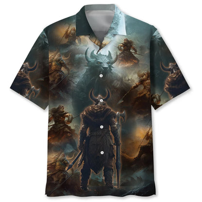 The Monster and Viking Warrior Hawaiian Shirt, custom shirt gift for men (view 2)