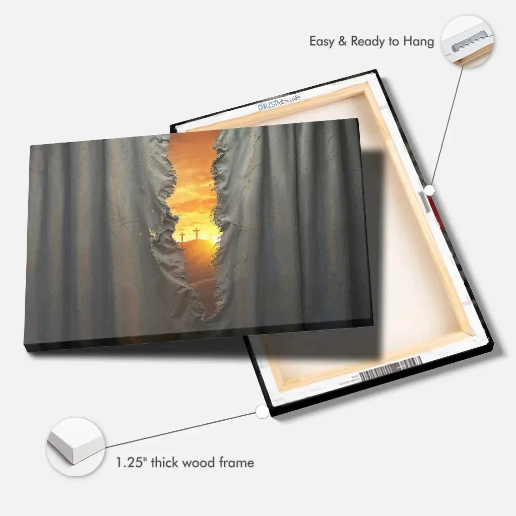 the veil was torn at jesus crucifixion christian wall art canvas (Landscape) (view 13)