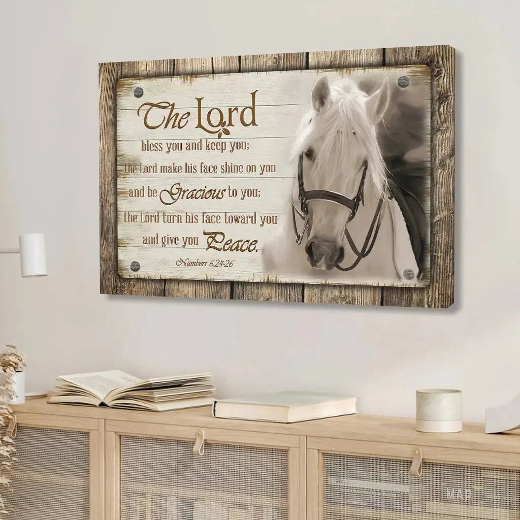 the lord bless you and keep you horse farmhouse christian wall art canvas (Landscape) (view 4)
