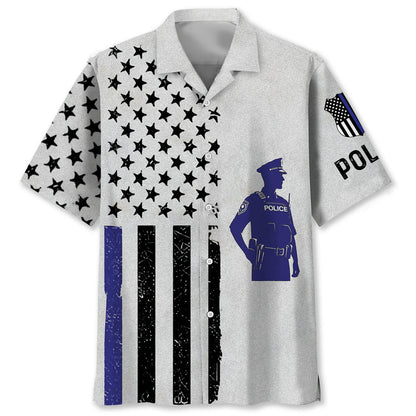 Thin Blue Line Police Hawaiian Shirt, custom shirt gift for men (view 2)