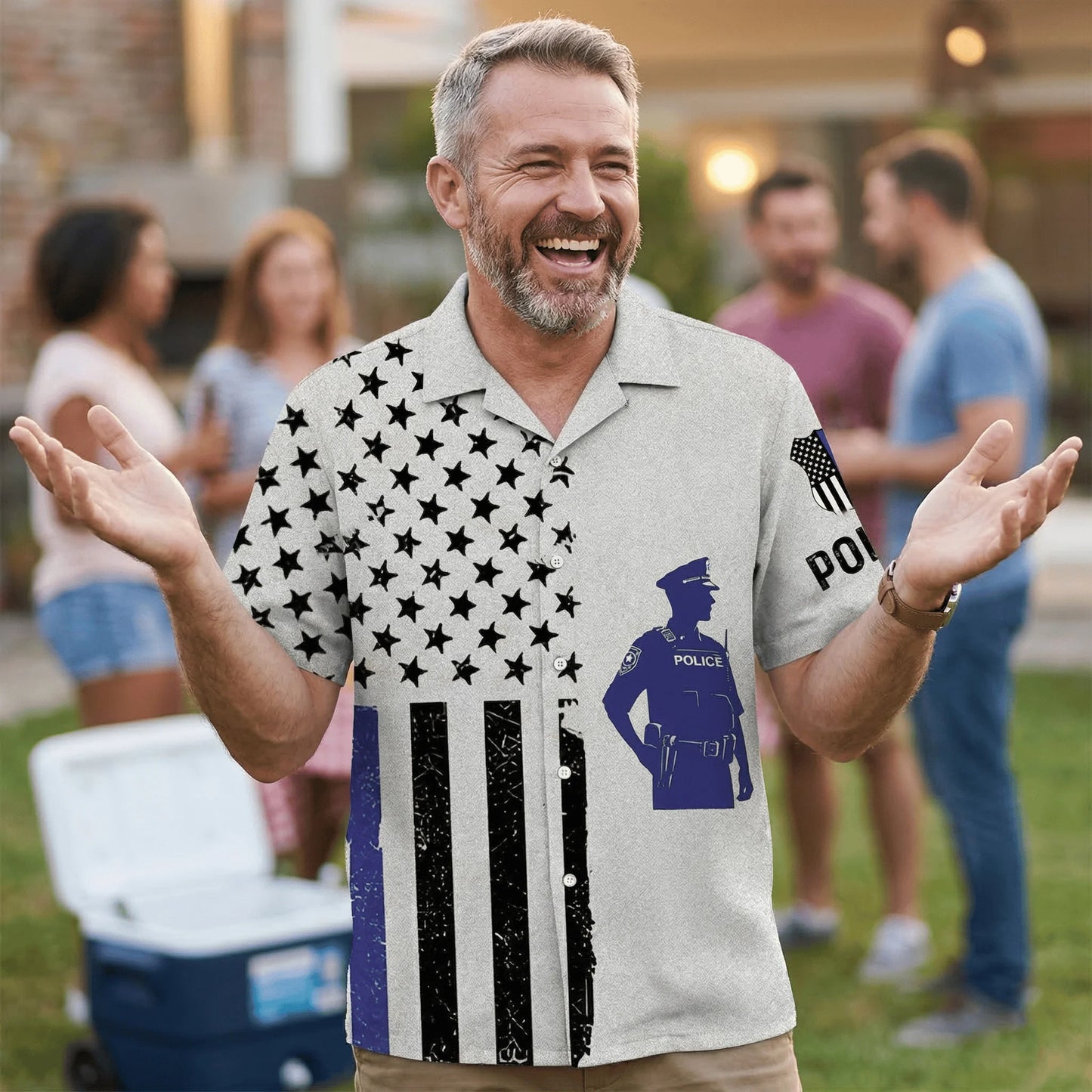 Thin Blue Line Police Hawaiian Shirt, custom shirt gift for men (view 5)