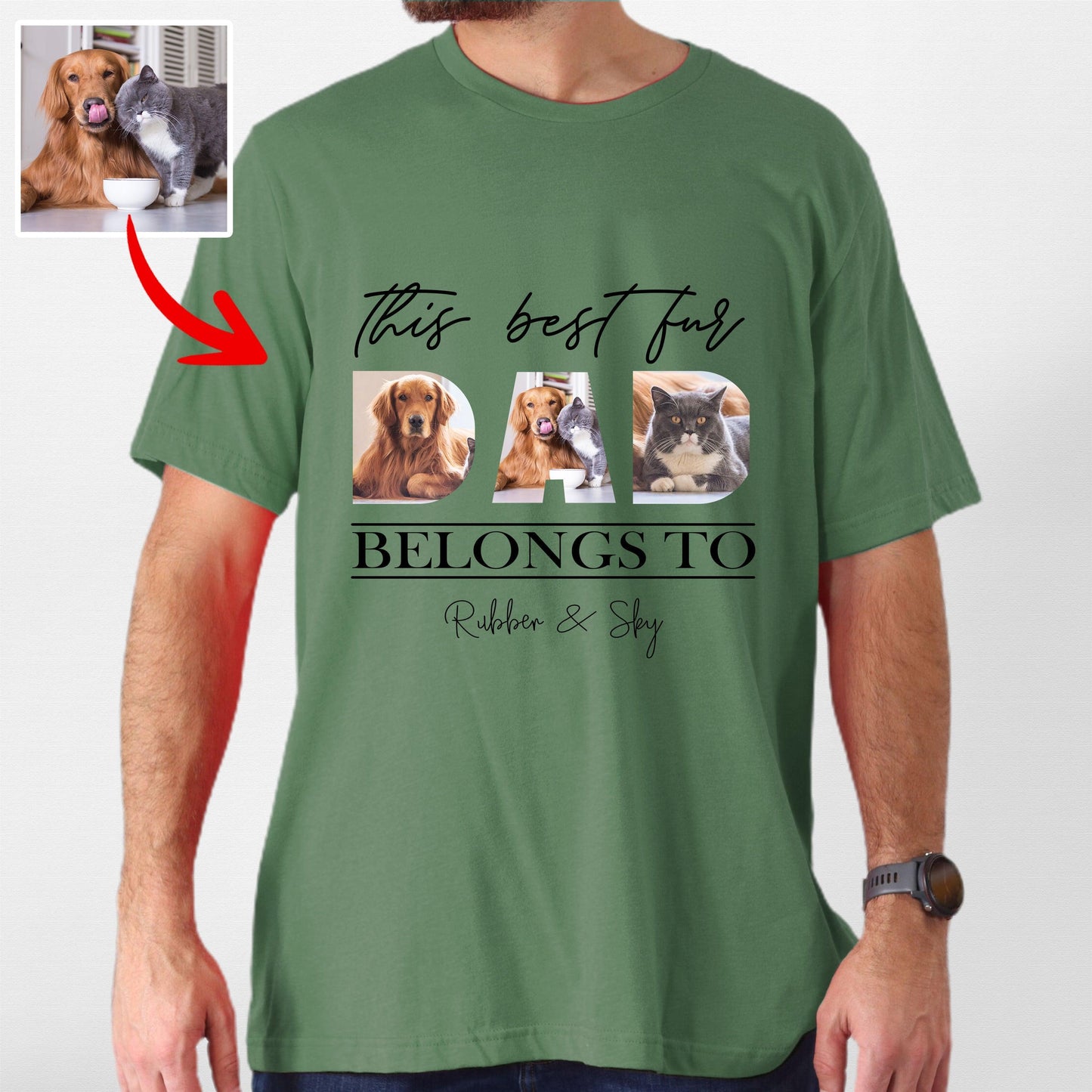 This Dad Belongs to Pet T-Shirt, custom pet portrait gift for pet lovers (view 3)
