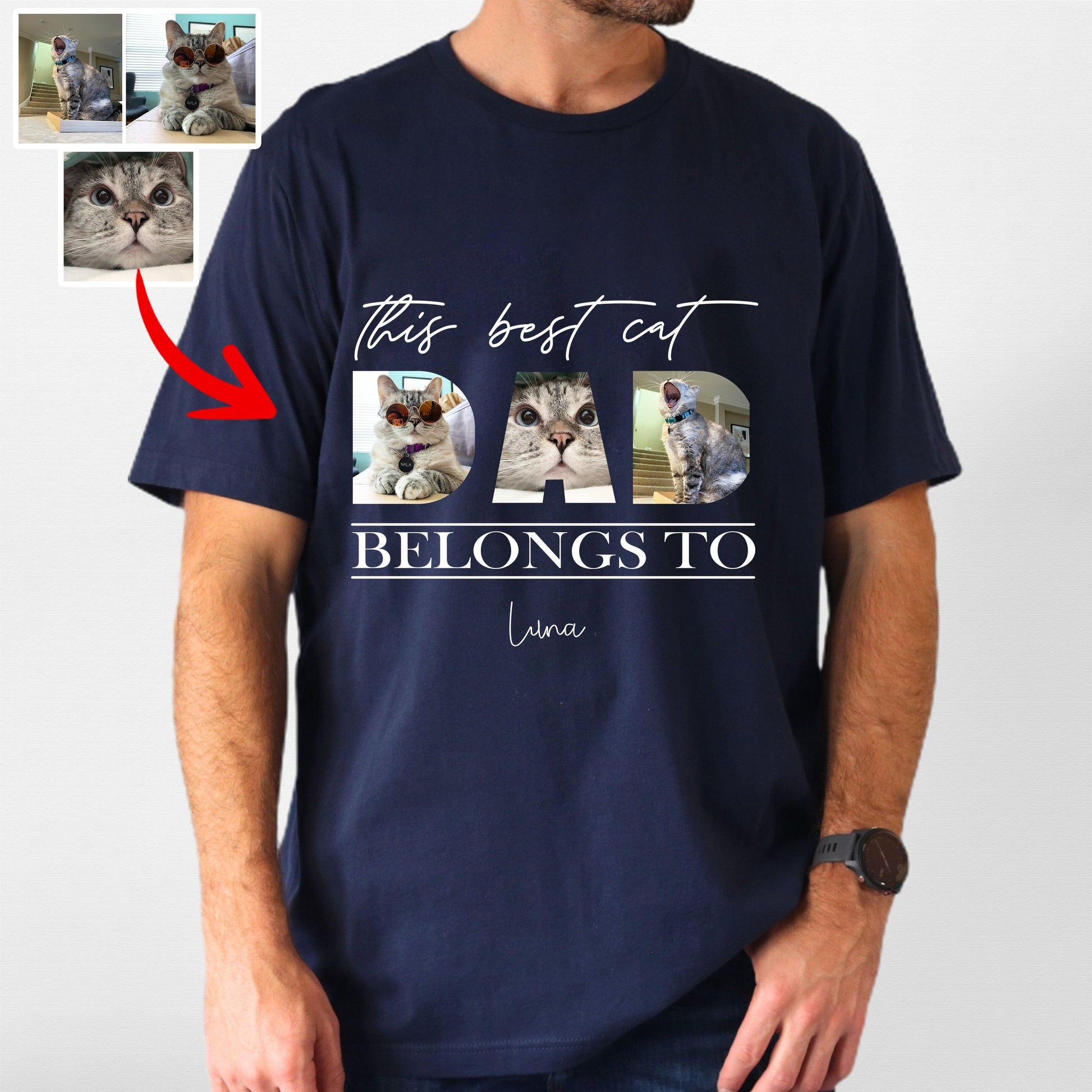 This Dad Belongs to Pet T-Shirt, custom pet portrait gift for pet lovers (view 4)
