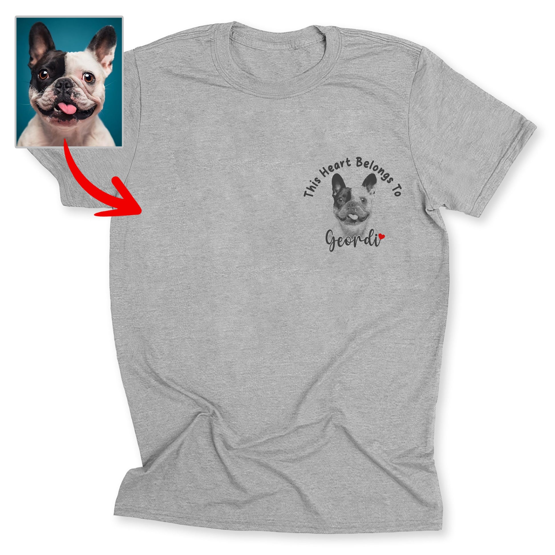 This Heart Belongs to my Dog Custom Bella Canvas T-Shirt, custom pet portrait gift for pet lovers