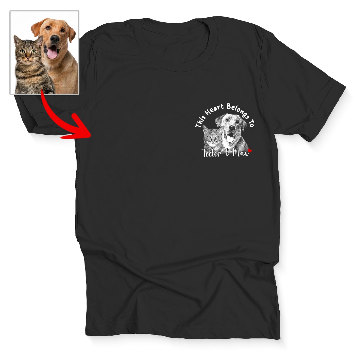 This Heart Belongs to my Dog Custom Bella Canvas T-Shirt, custom pet portrait gift for pet lovers (view 2)