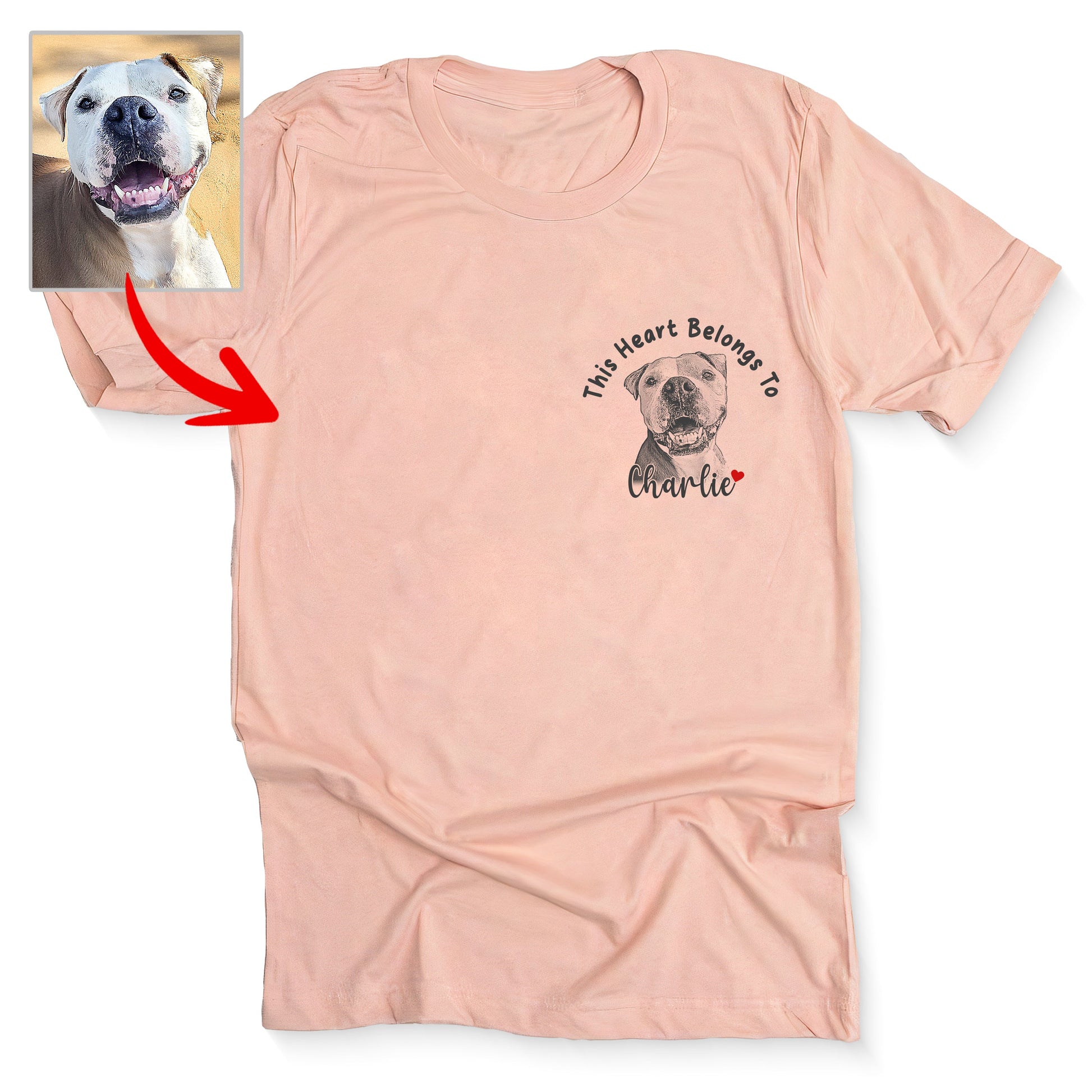 This Heart Belongs to my Dog Custom Bella Canvas T-Shirt, custom pet portrait gift for pet lovers (view 3)