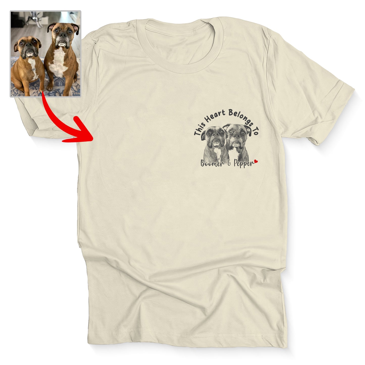 This Heart Belongs to my Dog Custom Bella Canvas T-Shirt, custom pet portrait gift for pet lovers (view 4)