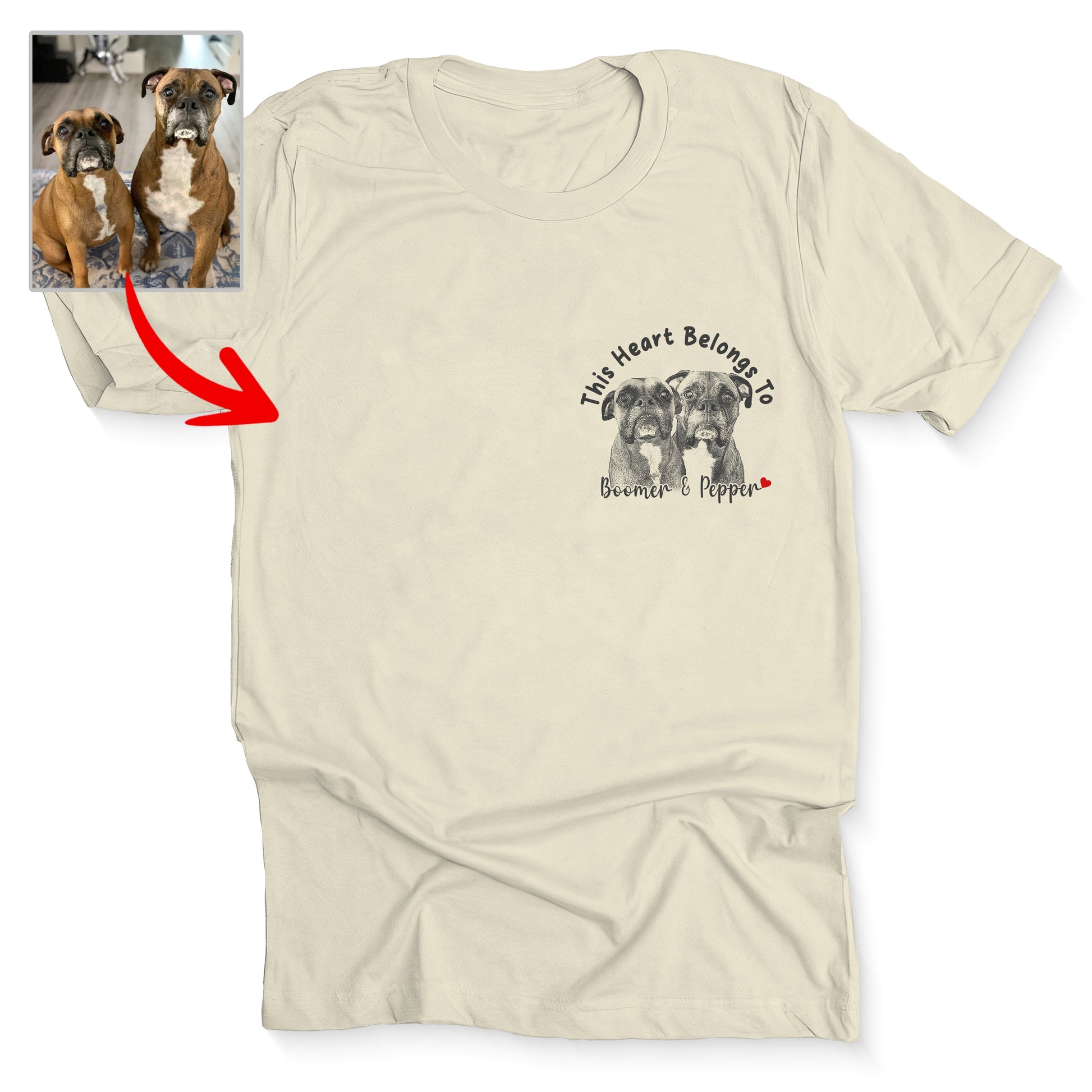 This Heart Belongs to my Dog Custom Bella Canvas T-Shirt, custom pet portrait gift for pet lovers (view 4)