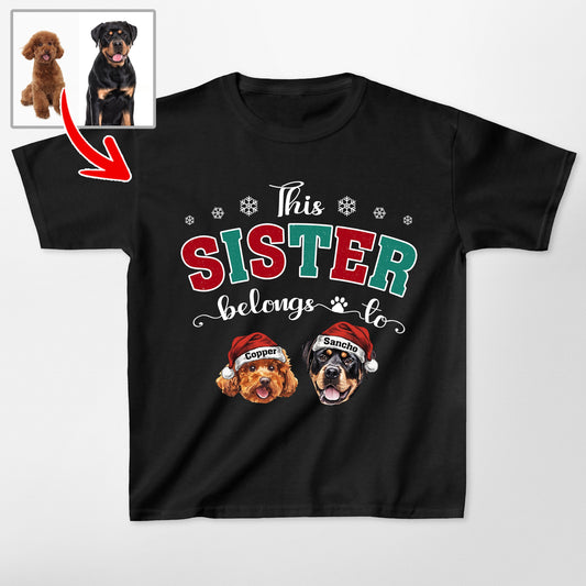 This Human Belongs to Custom Dog Christmas Gildan, custom pet portrait gift for pet lovers