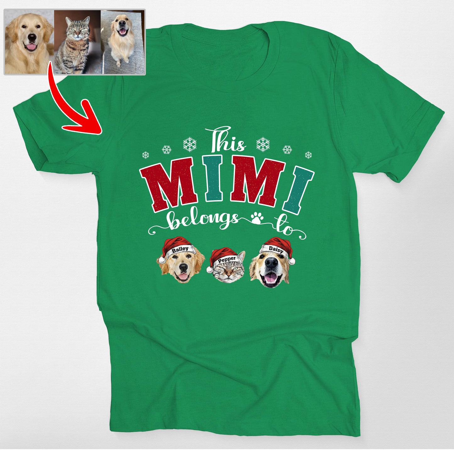 This Human Belongs to Pets Christmas Bella Canvas, custom pet portrait gift for pet lovers (view 2)