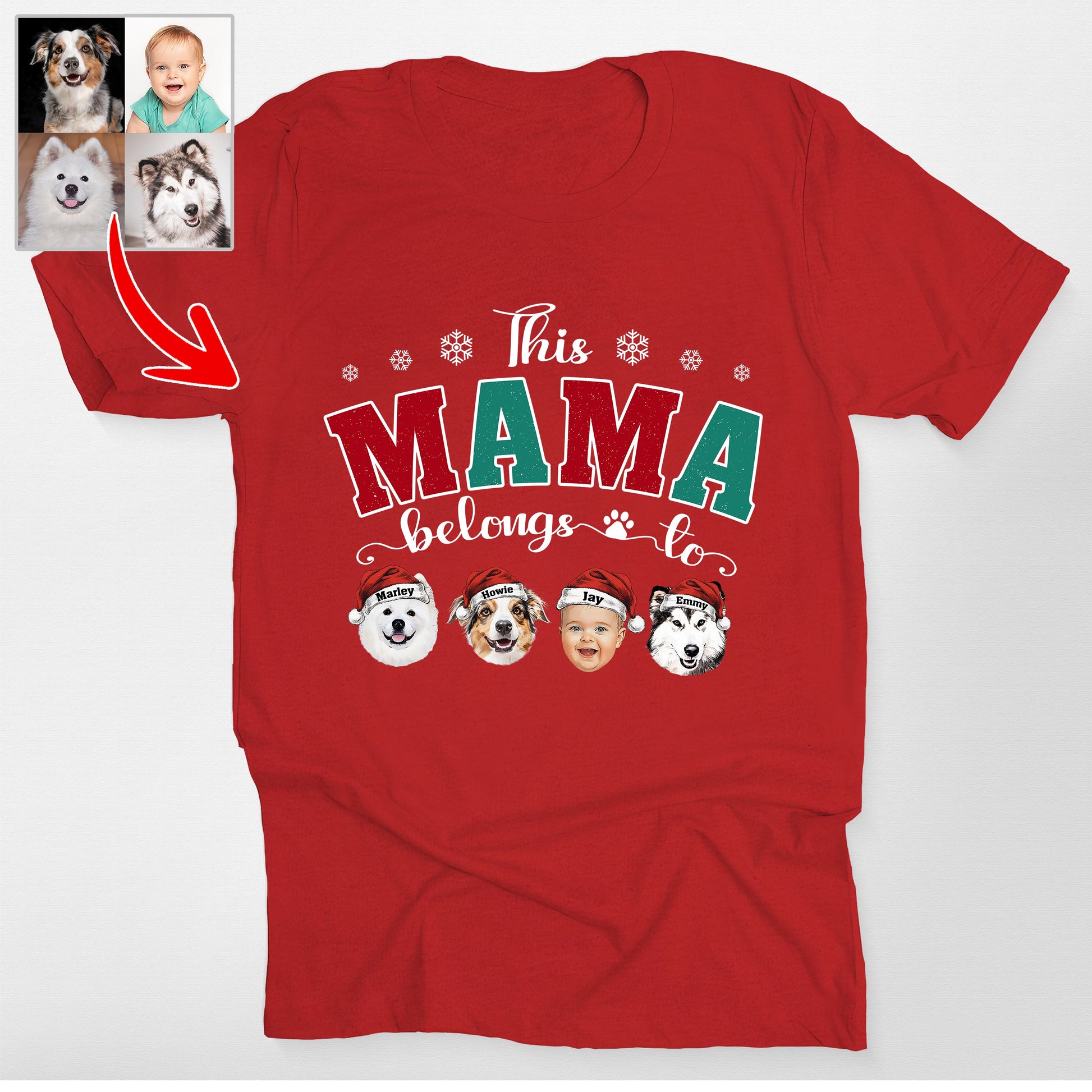 This Human Belongs to Pets Christmas Bella Canvas, custom pet portrait gift for pet lovers (view 3)