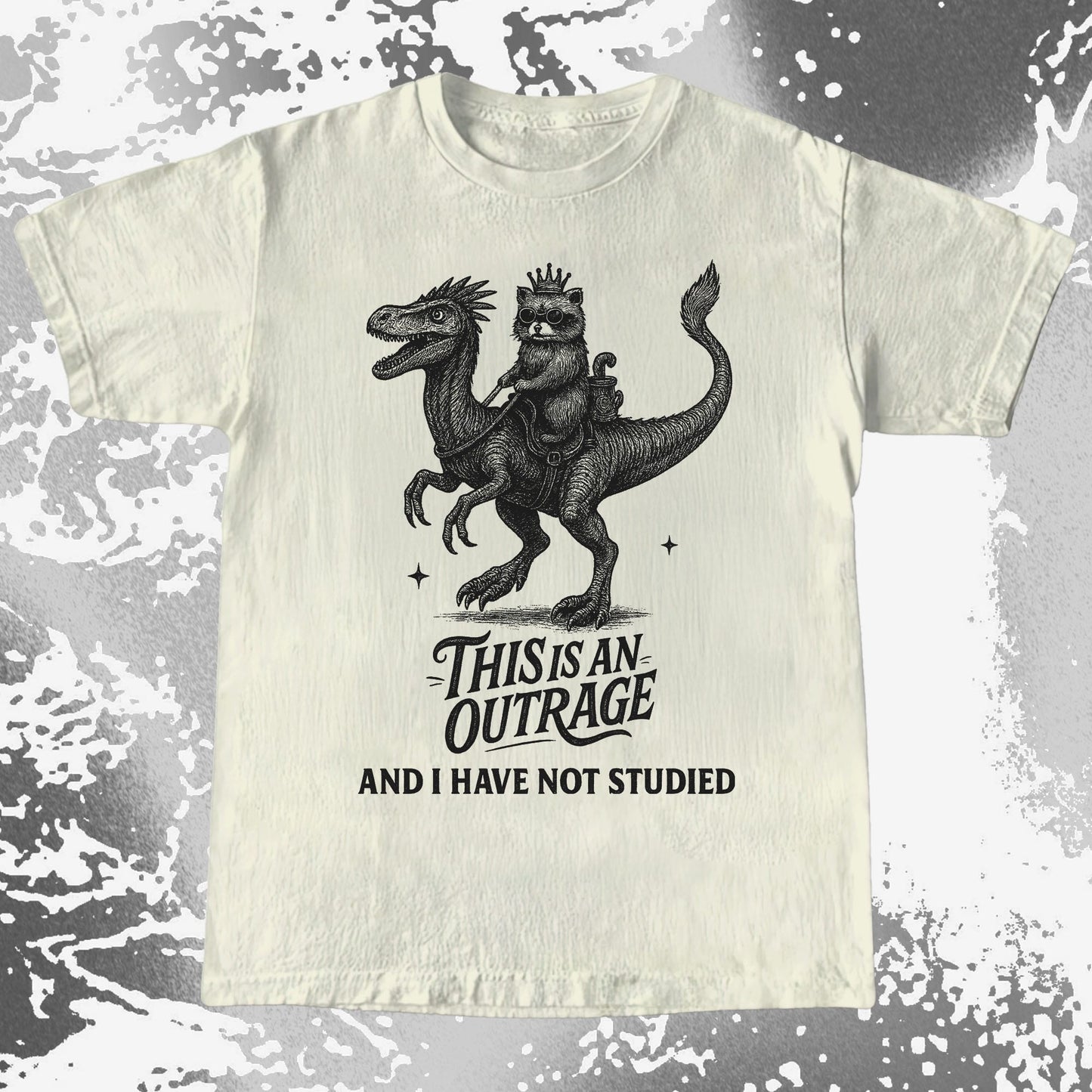 Outrage Raccoon Riding Dinosaur Funny Study, funny meme tee gift (view 3)