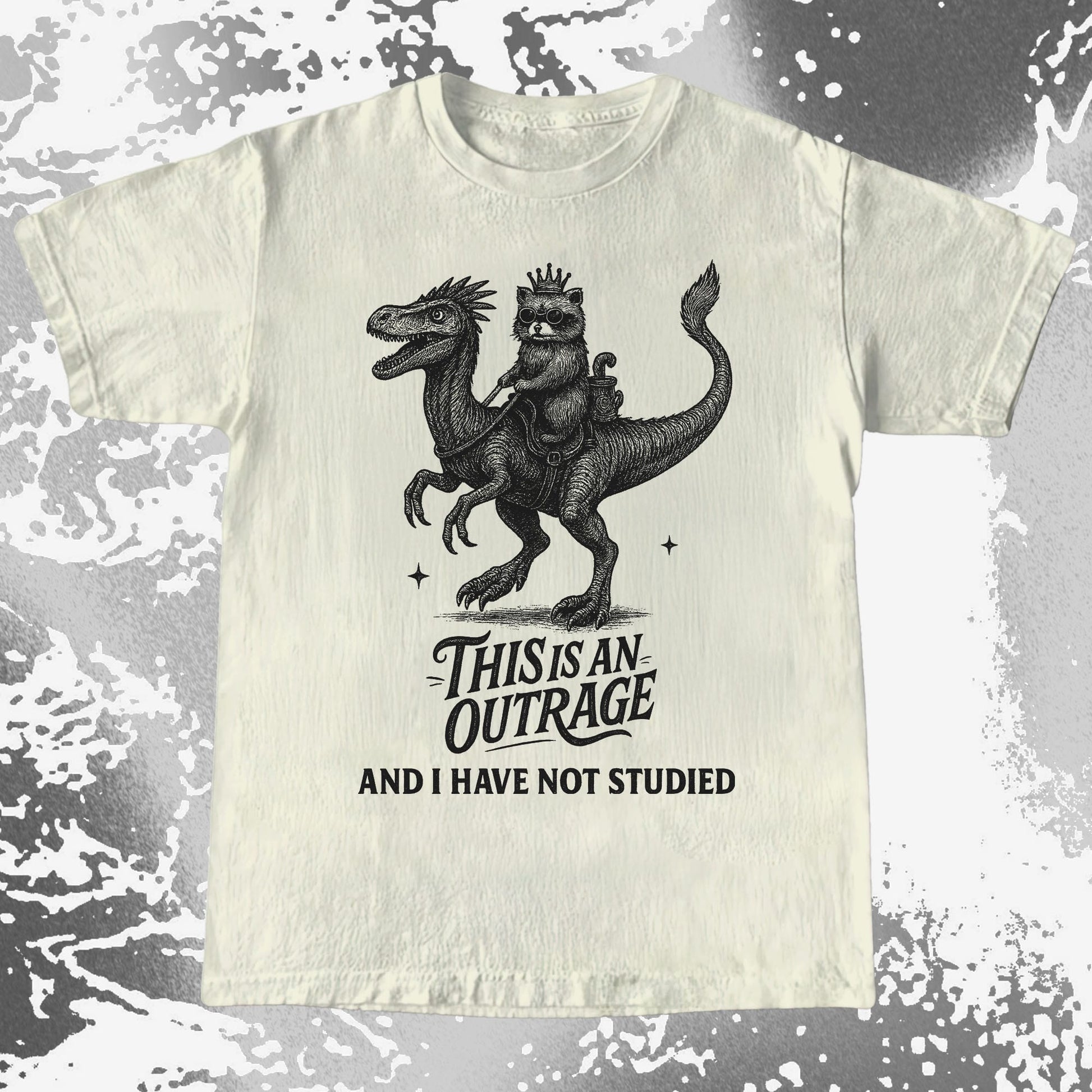 Outrage Raccoon Riding Dinosaur Funny Study, funny meme tee gift (view 3)