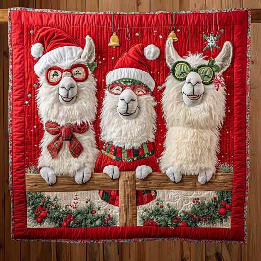 Three Christmas Llama Quilt Blanket