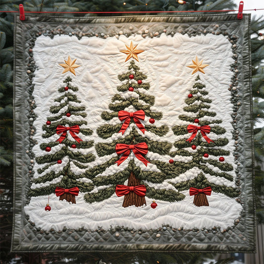 Three Christmas Pine Trees Quilt Blanket