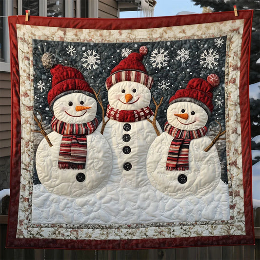 Three Christmas Snowmen Quilt Blanket
