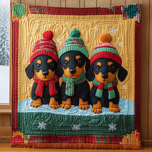 Three Little Dachshunds Quilt Blanket