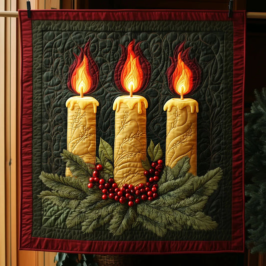 Three Tall Christmas Candles Quilt Blanket