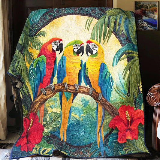Three Tropical Parrot Quilt Blanket
