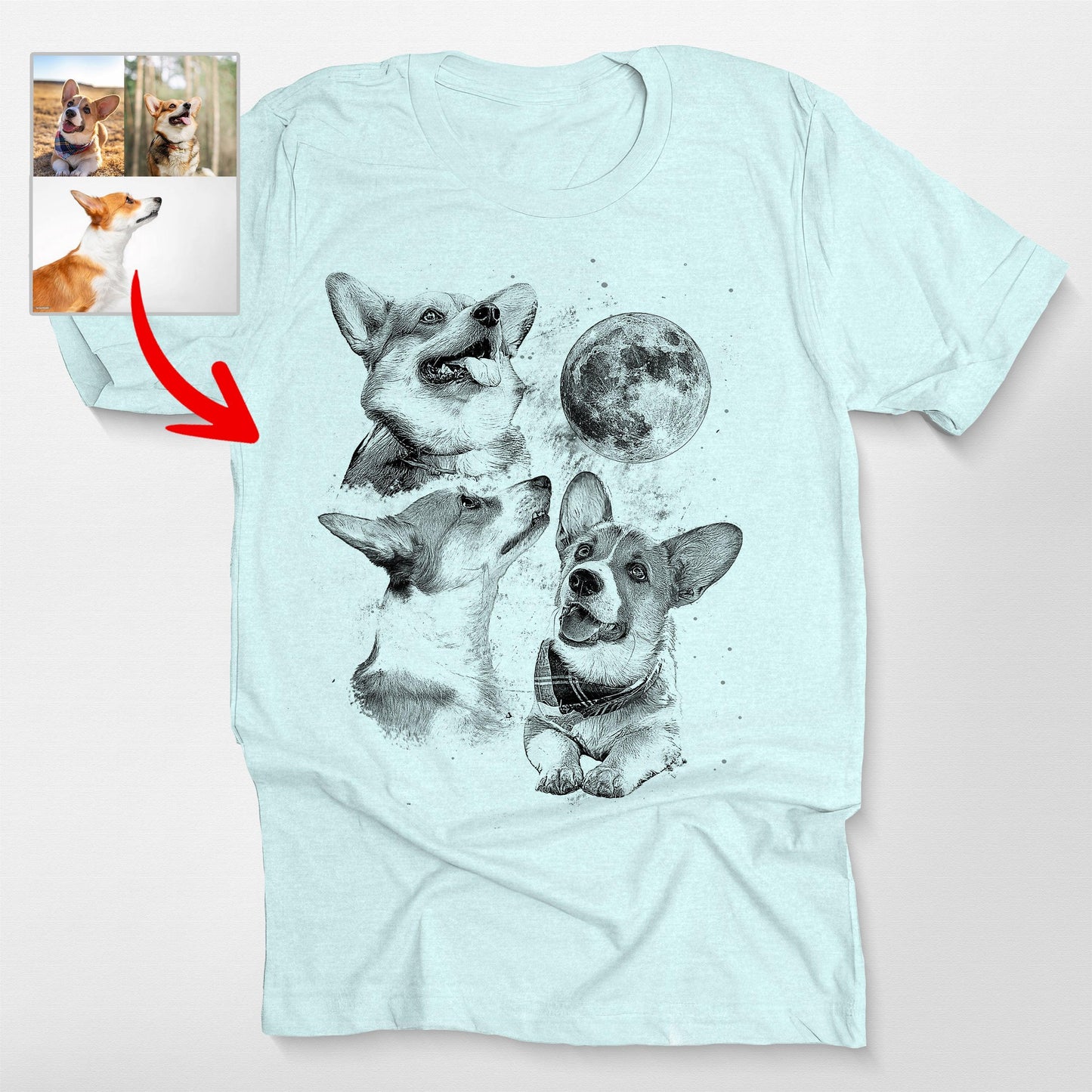 Three Dog Moon Custom Bella Canvas Shirt for Dog L, custom pet portrait gift for pet lovers (view 2)