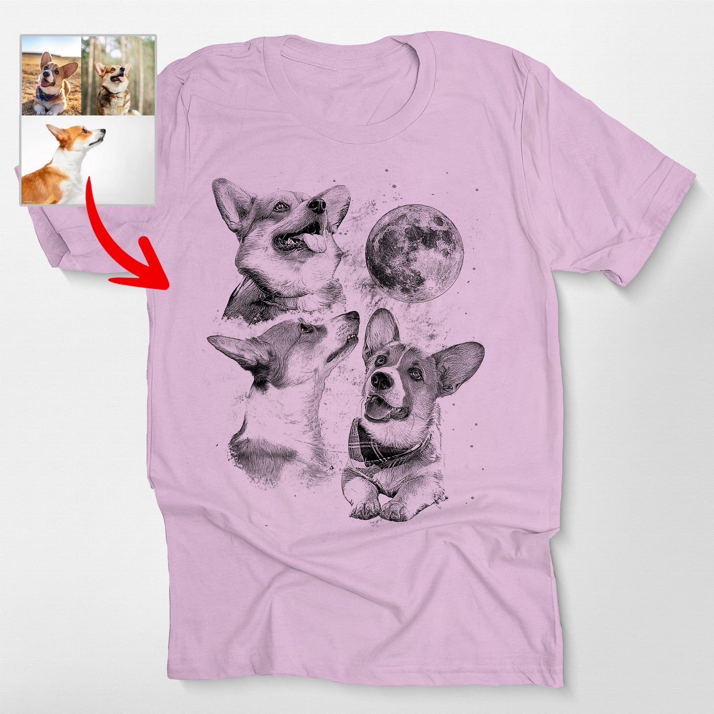 Three Dog Moon Custom Bella Canvas Shirt for Dog L, custom pet portrait gift for pet lovers (view 3)
