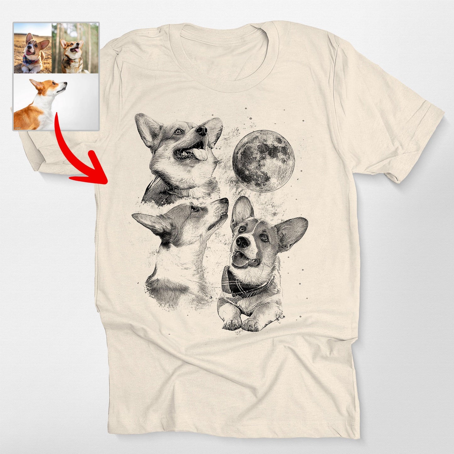 Three Dog Moon Custom Bella Canvas Shirt for Dog L, custom pet portrait gift for pet lovers (view 4)