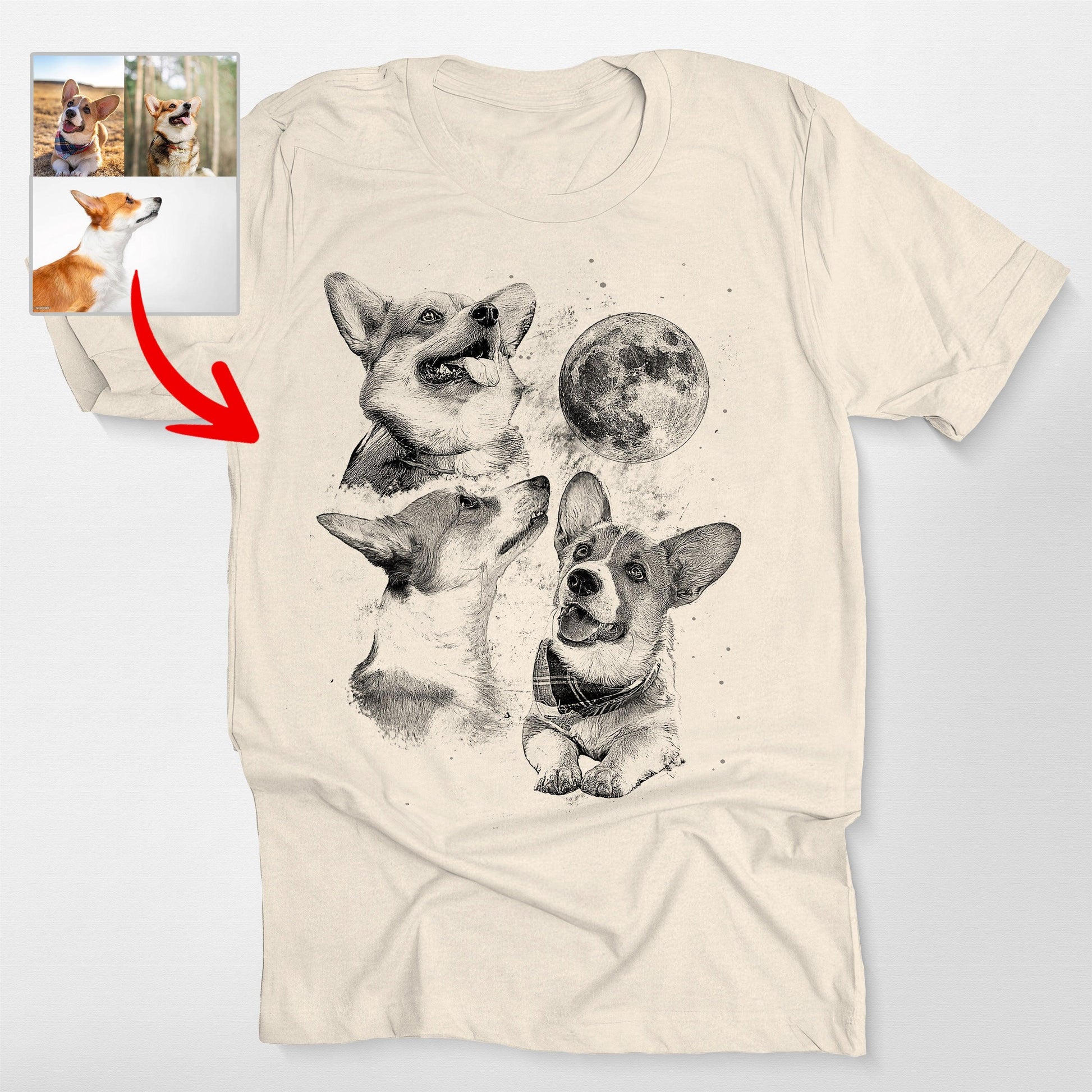 Three Dog Moon Custom Bella Canvas Shirt for Dog L, custom pet portrait gift for pet lovers (view 4)