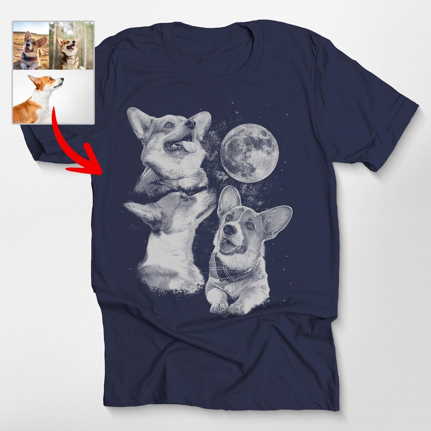 Three Dog Moon Custom Bella Canvas Shirt for Dog L, custom pet portrait gift for pet lovers (view 5)