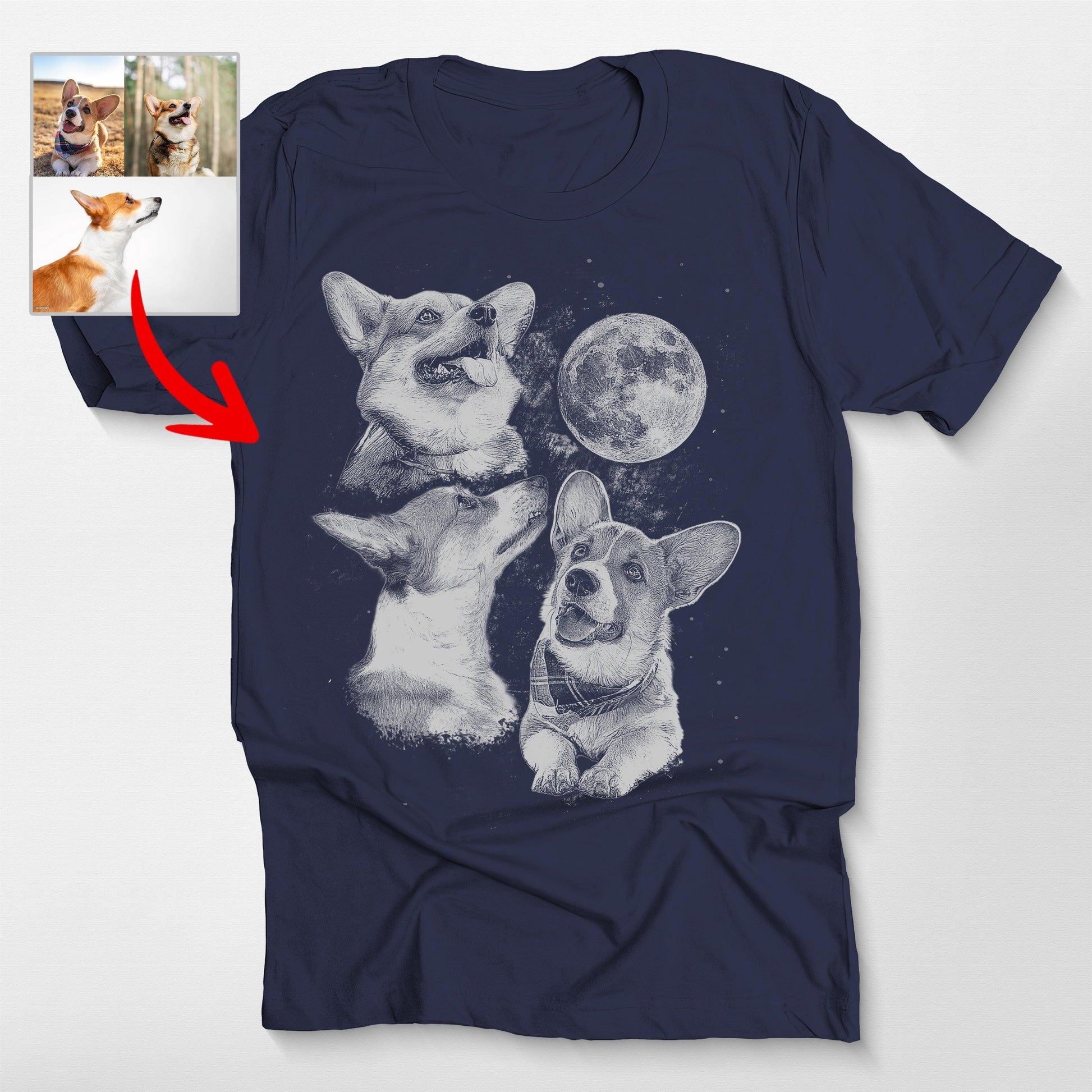 Three Dog Moon Custom Bella Canvas Shirt for Dog L, custom pet portrait gift for pet lovers (view 5)