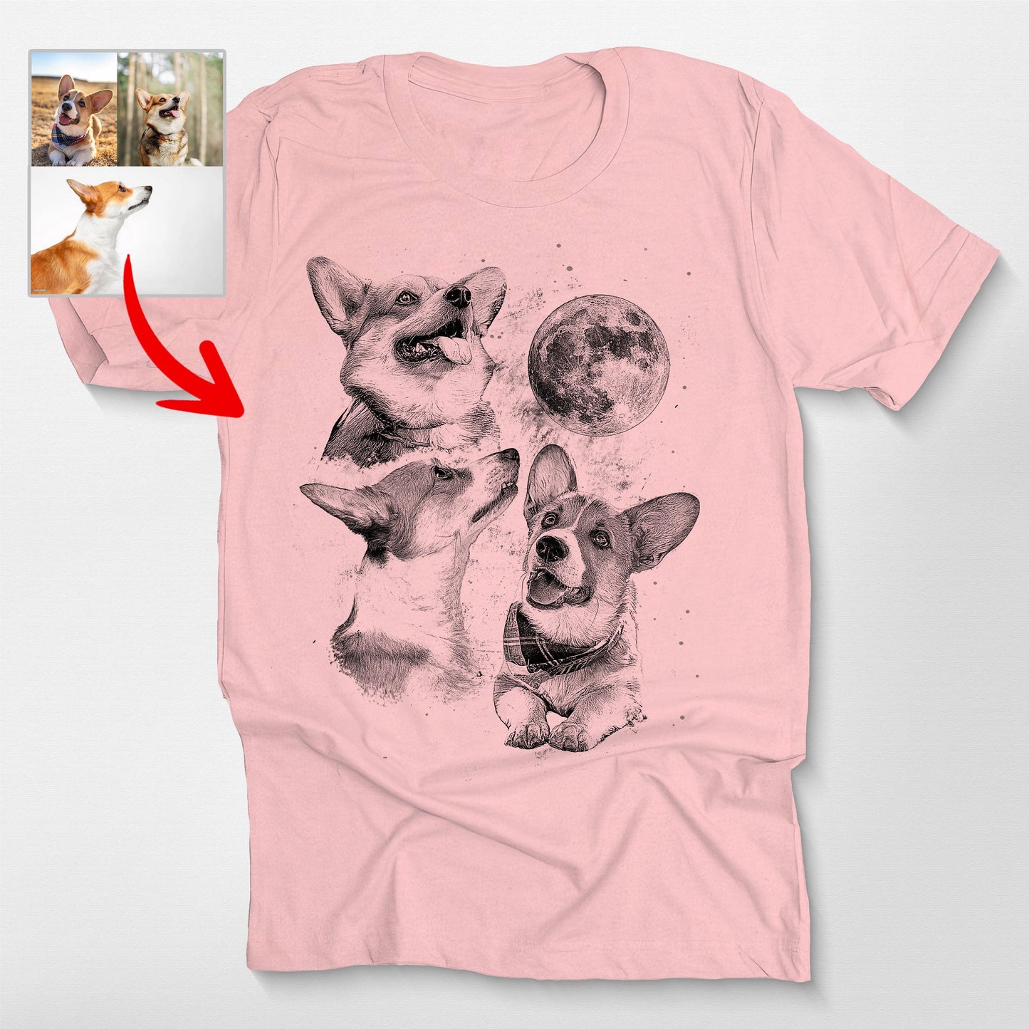 Three Dog Moon Custom Bella Canvas Shirt for Dog L, custom pet portrait gift for pet lovers (view 6)