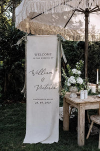 Minimalist Wedding Banner Personalized Couple Names Linen Welcome Sign Ceremony Decor
