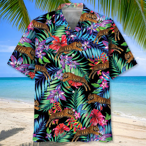 Tiger Tropical Hawaiian Shirt, custom shirt gift for men