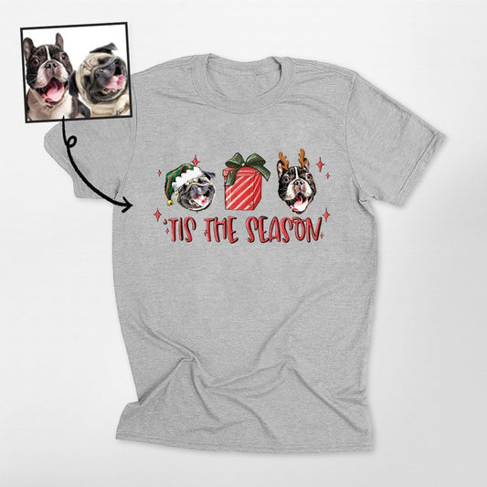 Tis the Season Personalized Dogface T-Shirt, custom pet portrait gift for pet lovers