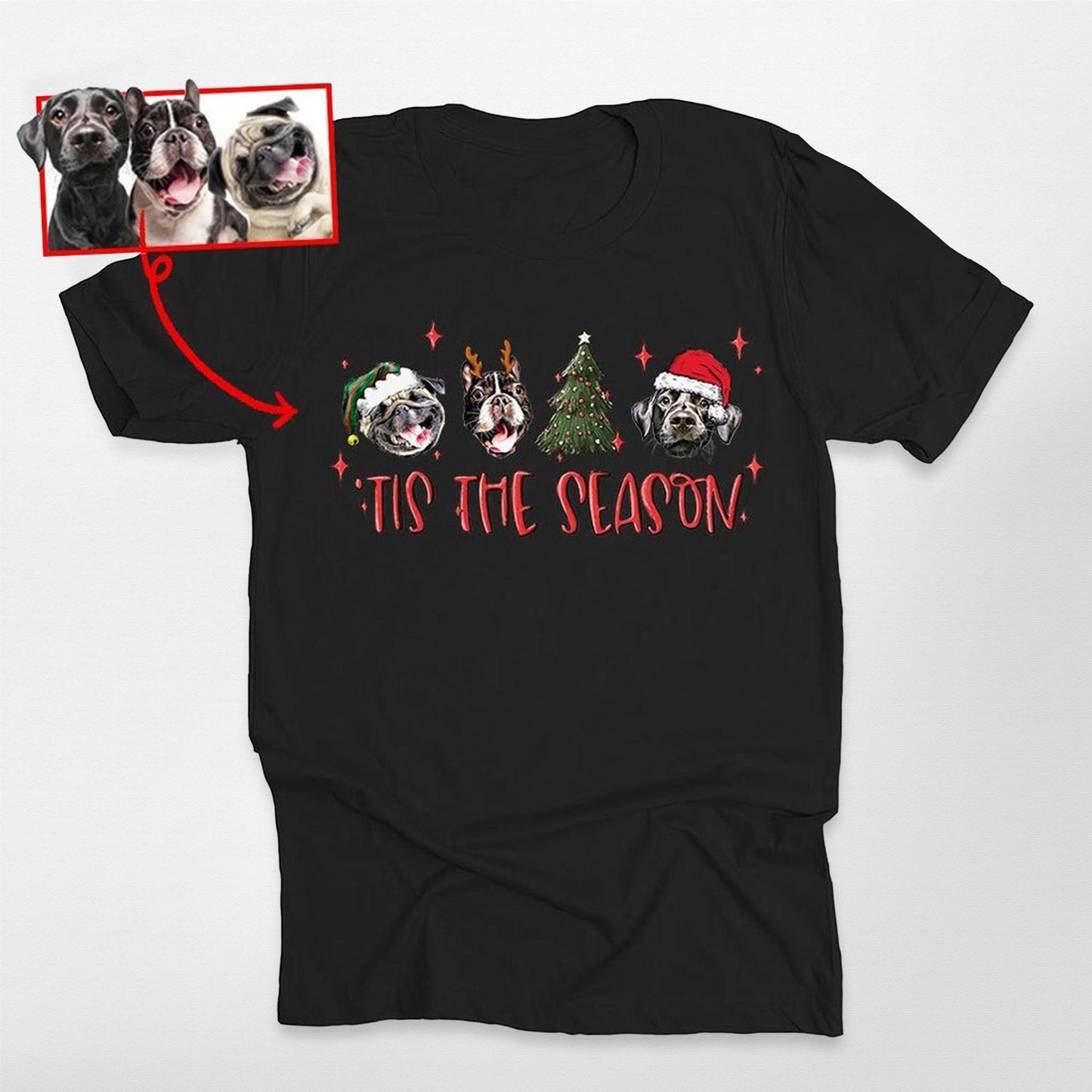 Tis the Season Personalized Dogface T-Shirt, custom pet portrait gift for pet lovers (view 2)